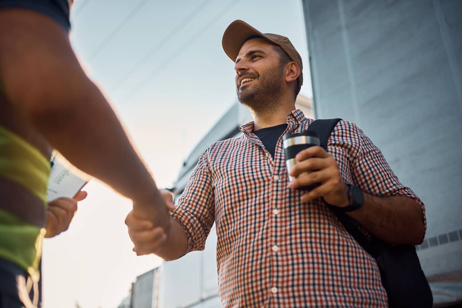 Trucker shaking hands